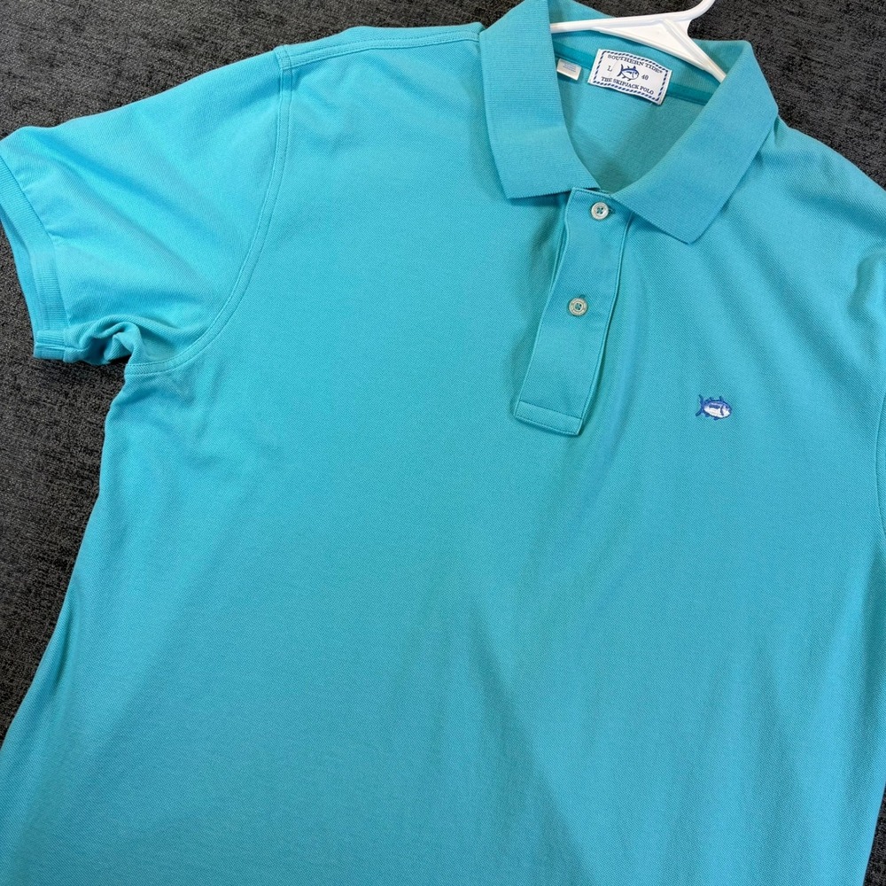Southern Tide Skipjack Polo Mens Large Turquoise Blue Short Sleeve Cotton 3509